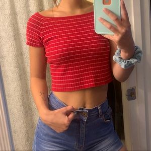 ❤️💋🍓Knitted Red Off Shoulder Crop